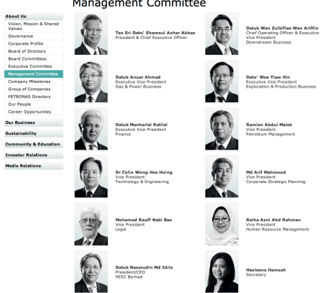 The Management of Petronas: Fifty percent of the Exec Vice Presidents are now Non Malays